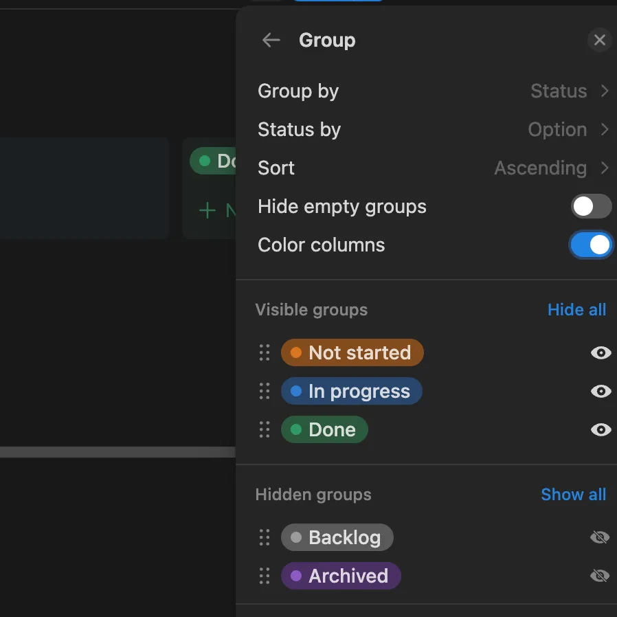 notion kanban grouping