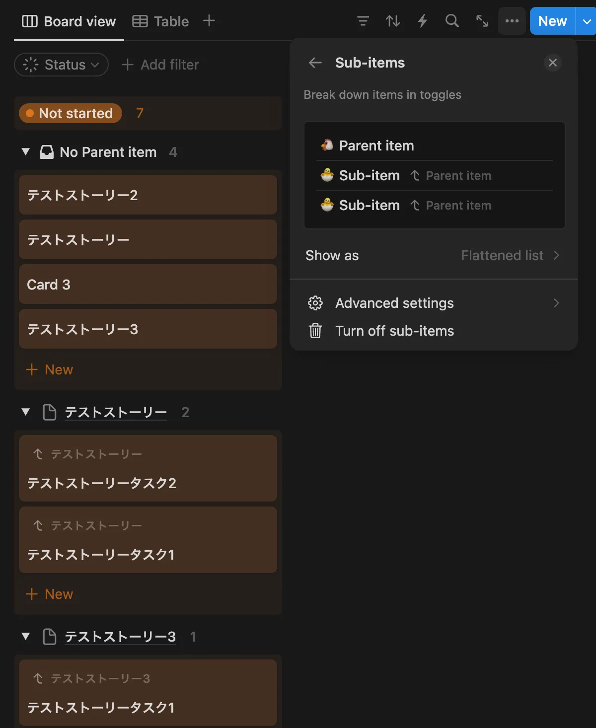 kanban subitems